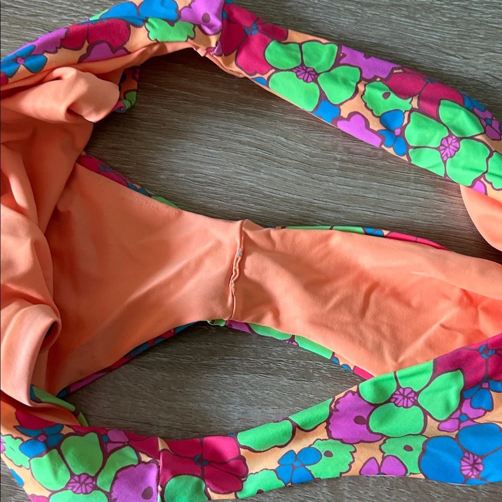 Frankie's Bikinis Floral Bikini Bottom - Orange and Pink